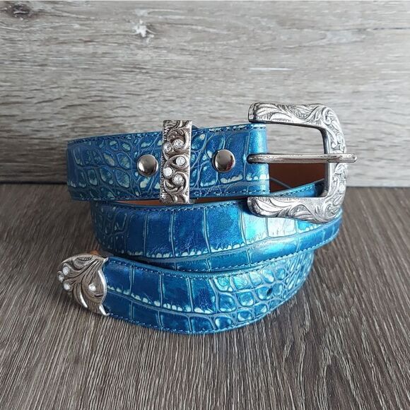 Bad Girl Western Croc Print Leather Belt Blue 💙 Size Small - Picture 1 of 9